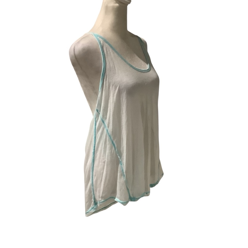Women's Tank Top, Lightweight Distressed Fabric with Aqua Accents.